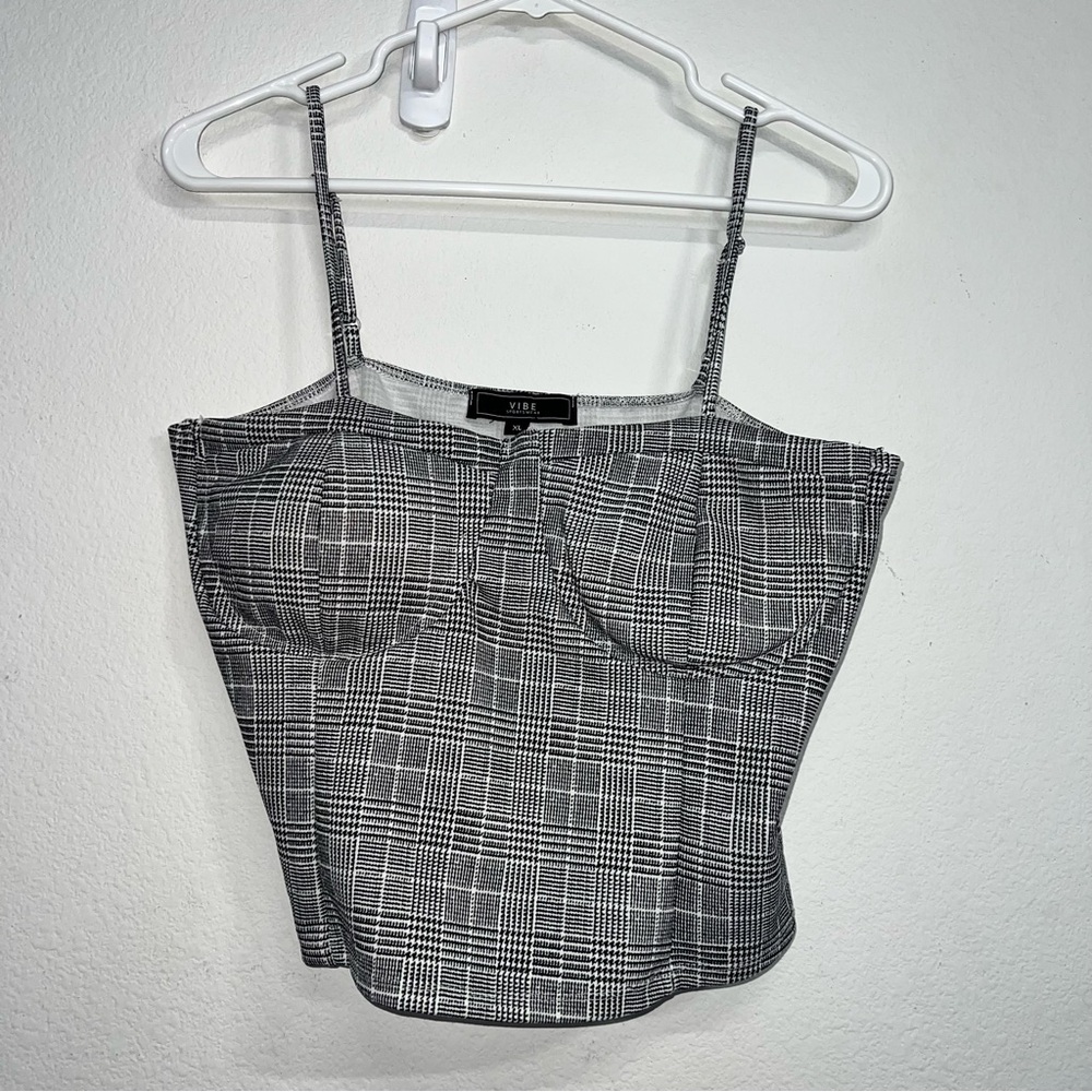 NWOT VIBE Checkered‎ Print Cropped Bralette Top XL Spandex Excellent Condition